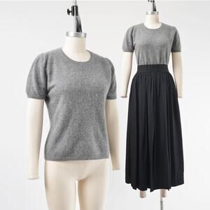Vintage 90s Gray Cashmere Sweater Classic Crewneck Short Sleeve Knit Top S